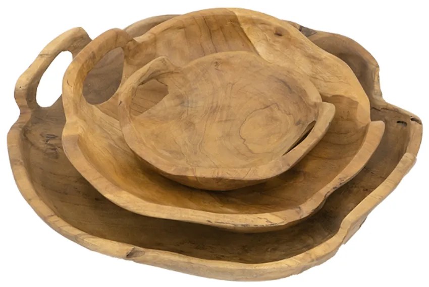 Artekko Woody Μπολ από Ξύλο Teak (40x40x8)cm (30x30x8)cm (21x21x6.5)cm Σετ/3 - art-70629 - 70629