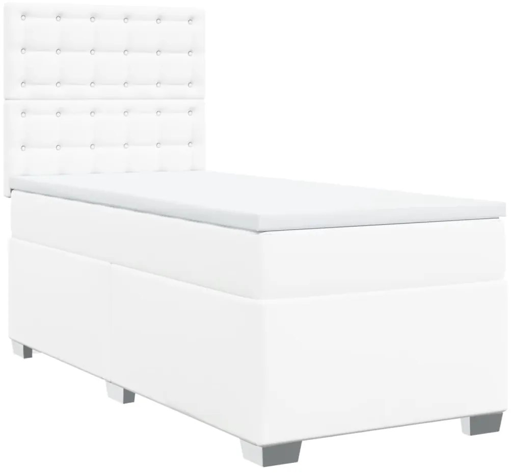 vidaXL Κρεβάτι Boxspring με Στρώμα Λευκό 90x190εκ. από Συνθετικό Δέρμα