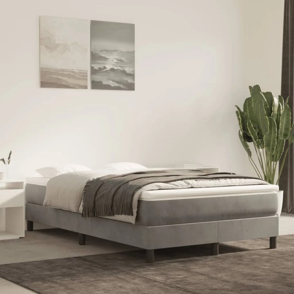 vidaXL Κρεβάτι Boxspring με Στρώμα Ανοιχτό Γκρι 120x190 εκ. Βελούδινο