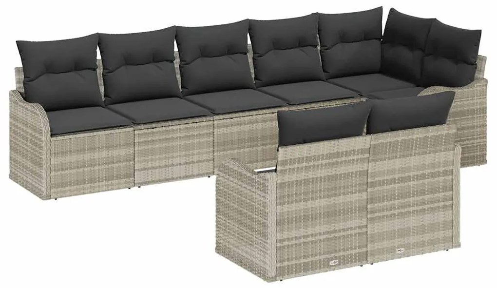 vidaXL Σετ Καναπέ Κήπου με μαξιλάρι 8 pcs Ανοιχτό γκρι Πολυ ράταν