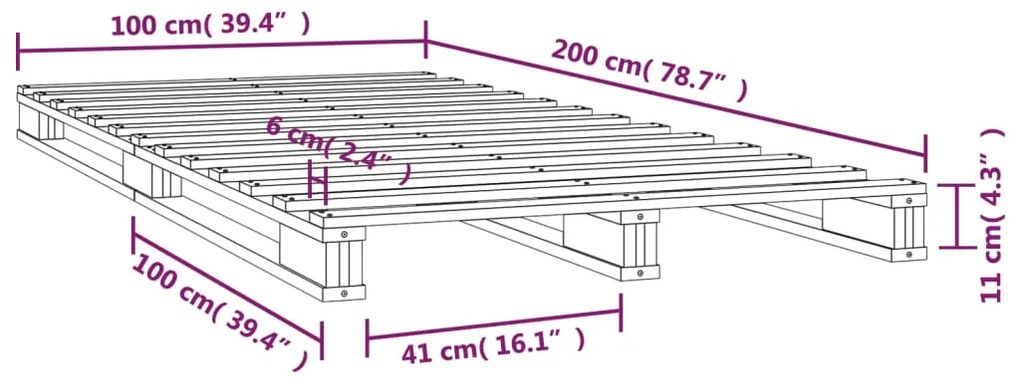 820387 Καναπές από Παλέτες Μαύρο 100 x 200εκ. Μασίφ Ξύλο Πεύκου - Μαύρο