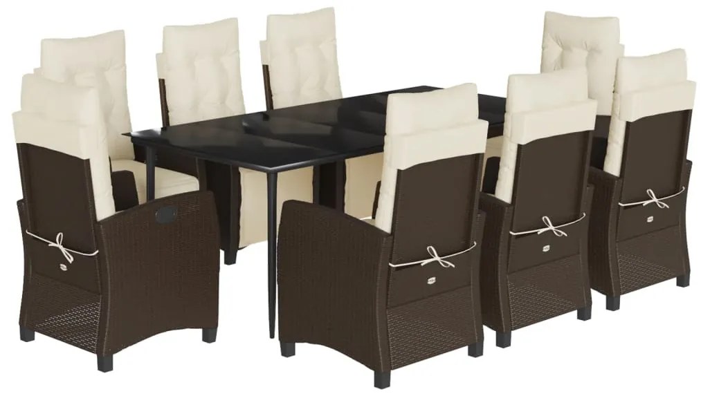 vidaXL Σετ Τραπεζαρίας Κήπου 9 τεμ. Καφέ Συνθετικό Ρατάν με Μαξιλάρια