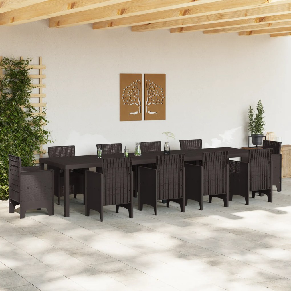 vidaXL Τραπέζι Κήπου Καφέ 350x100x73 εκ. Πολυ Ράτταν