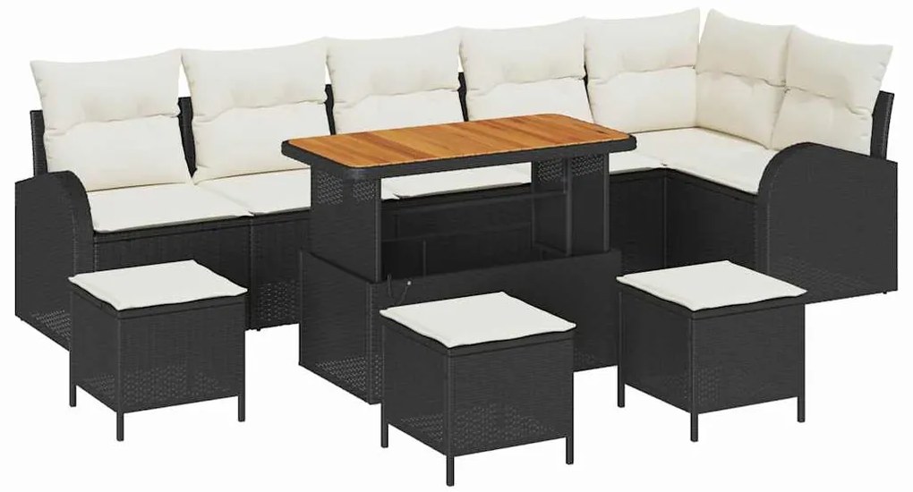vidaXL Σετ Καναπέ Κήπου με μαξιλάρι 10 pcs Μαύρο Πολυ ράταν