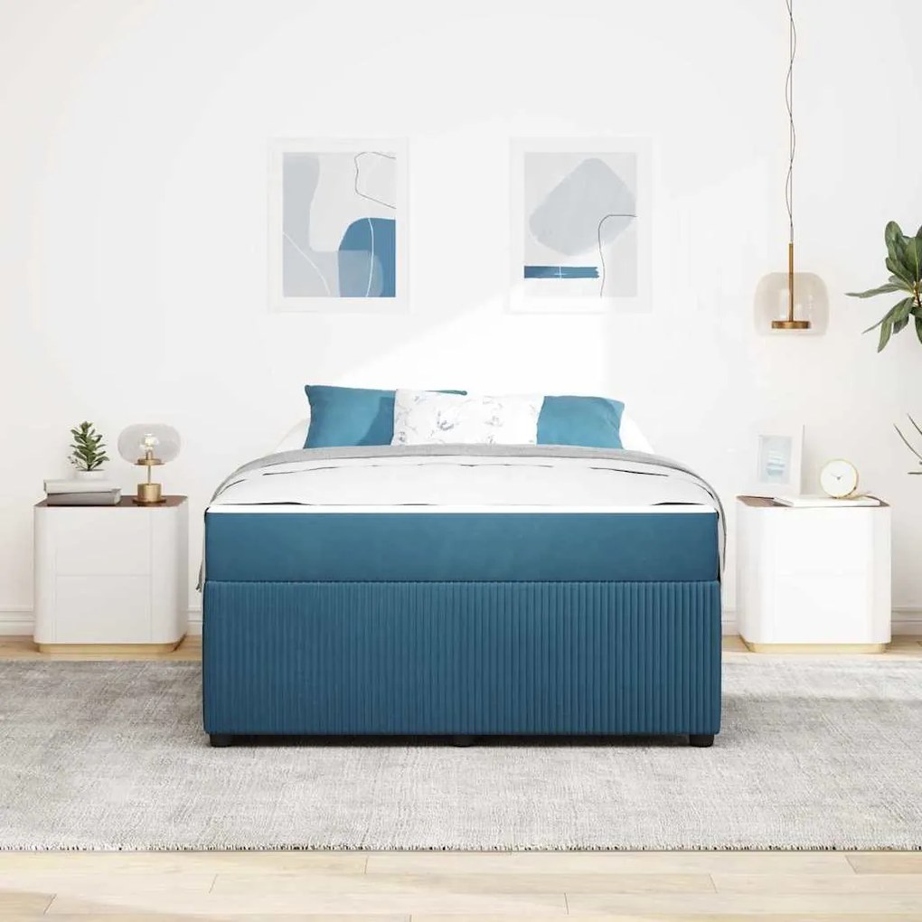 vidaXL Σκελετός κρεβατιού με στρώμα Άλλο Μπλε 140 x 200 cm Βελούδο