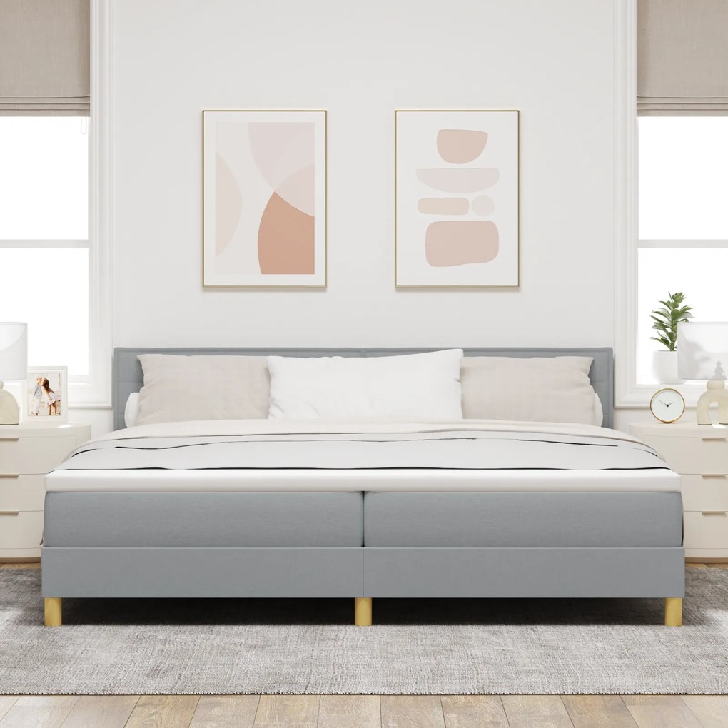 vidaXL Box Spring Bed με Στρώμα Ανοιχτό Γκρι 200x200 cm Ύφασμα