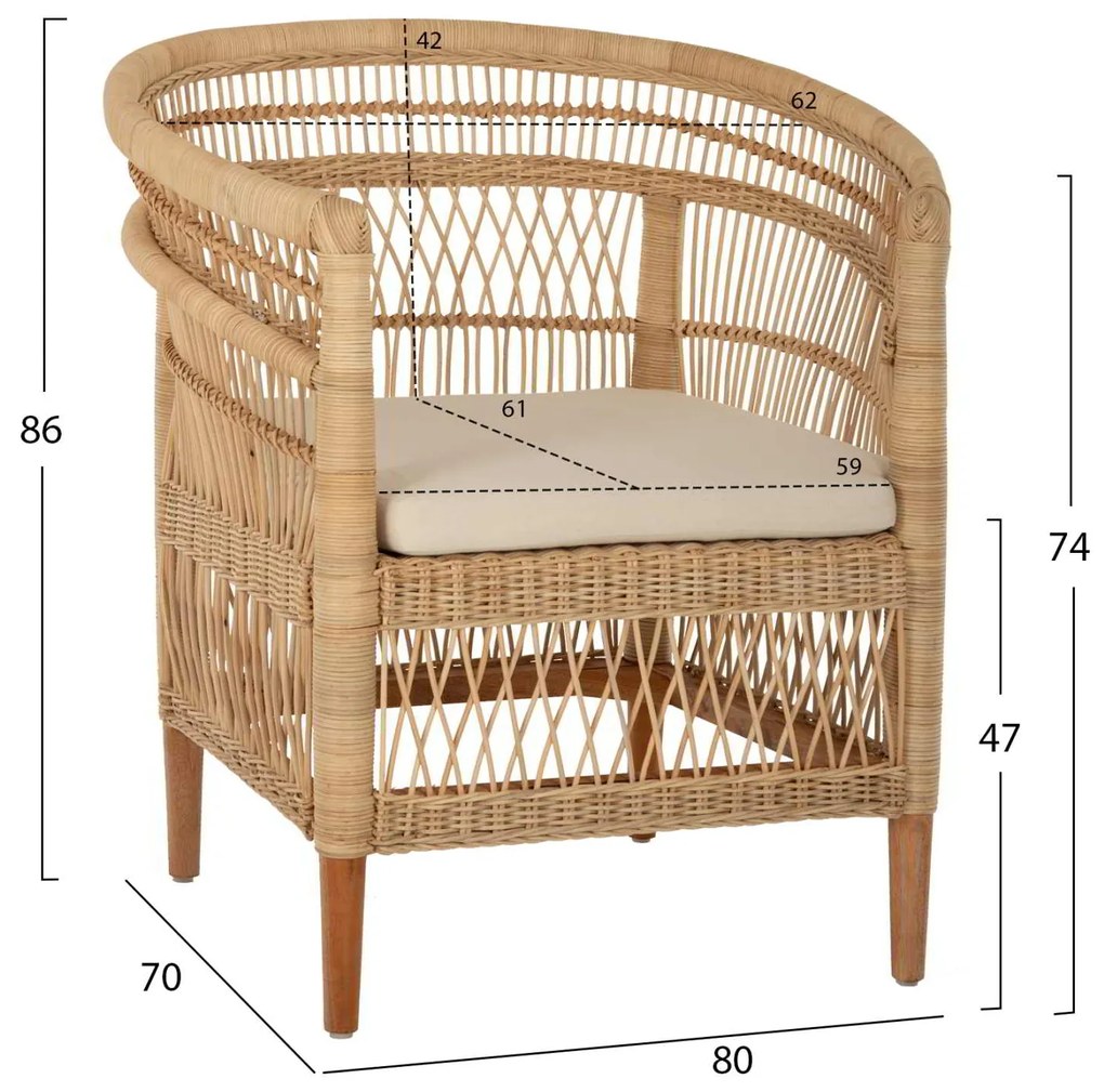 ΠΟΛΥΘΡΟΝΑ MALAWI HM9635.04 ΞΥΛΟ ΜΑΟΝΙ ΕΠΕΝΔΥΣΗ RATTAN ΛΕΥΚΟ ΜΑΞΙΛΑΡΙ ΚΑΘΙΣΜΑΤΟΣ 80x70x86Υεκ.
