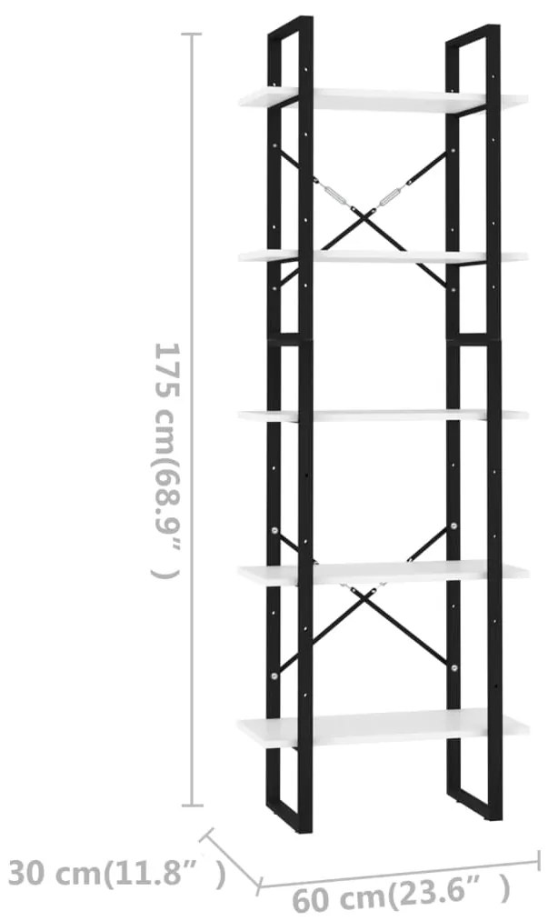 Βιβλιοθήκη με 5 Ράφια Λευκή 60 x 30 x 175 εκ. από Επεξ. Ξύλο - Λευκό