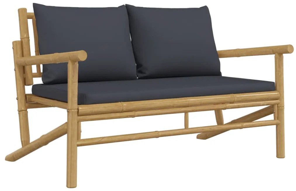 vidaXL Σαλόνι Κήπου Σετ 2 Τεμαχίων από Μπαμπού με Σκ. Γκρι Μαξιλάρια