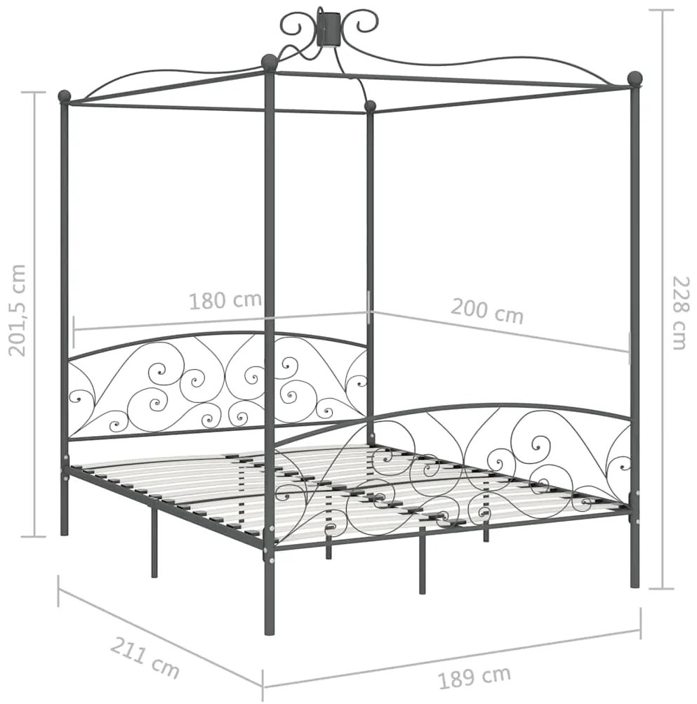 vidaXL Πλαίσιο Κρεβατιού με Ουρανό Γκρι 180 x 200 εκ. Μεταλλικό