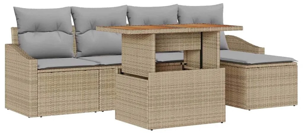 vidaXL Σετ Καναπέ Κήπου με αποθήκευση 6 pcs Μπεζ Πολυ ράταν