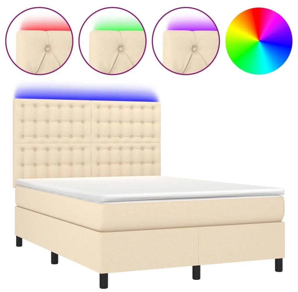 ΚΡΕΒΑΤΙ BOXSPRING ΜΕ ΣΤΡΩΜΑ &amp; LED ΚΡΕΜ 140X190 ΕΚ. ΥΦΑΣΜΑΤΙΝΟ 3135194