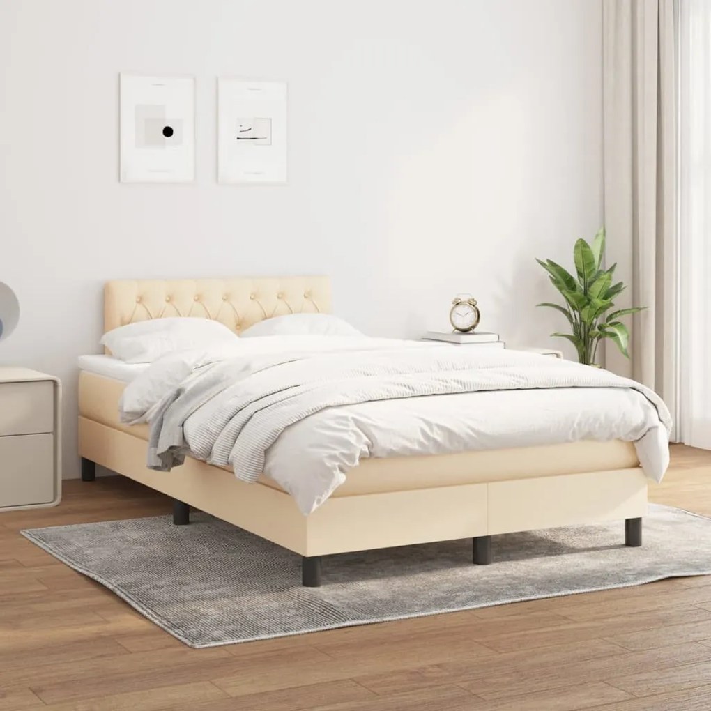 vidaXL Κρεβάτι Boxspring με Στρώμα Κρεμ 120x190 εκ. Υφασμάτινο