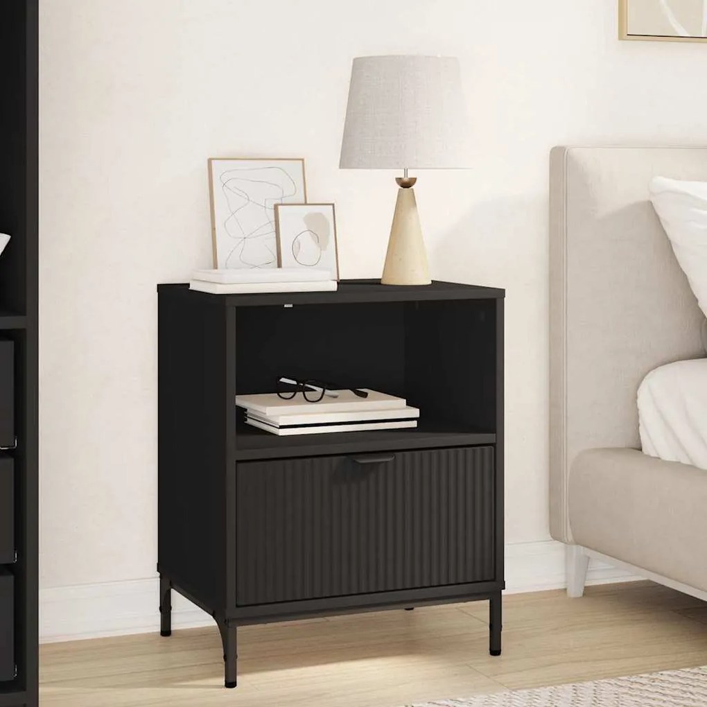 vidaXL Κομοδίνο με συρτάρι Μαύρο 49 x 36 x 61 εκ Επεξεργασμένο ξύλο