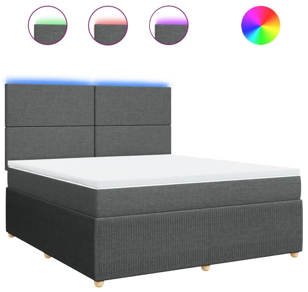 vidaXL Κρεβάτι Boxspring με Στρώμα Σκούρο Γκρι 180x200 εκ Υφασμάτιν