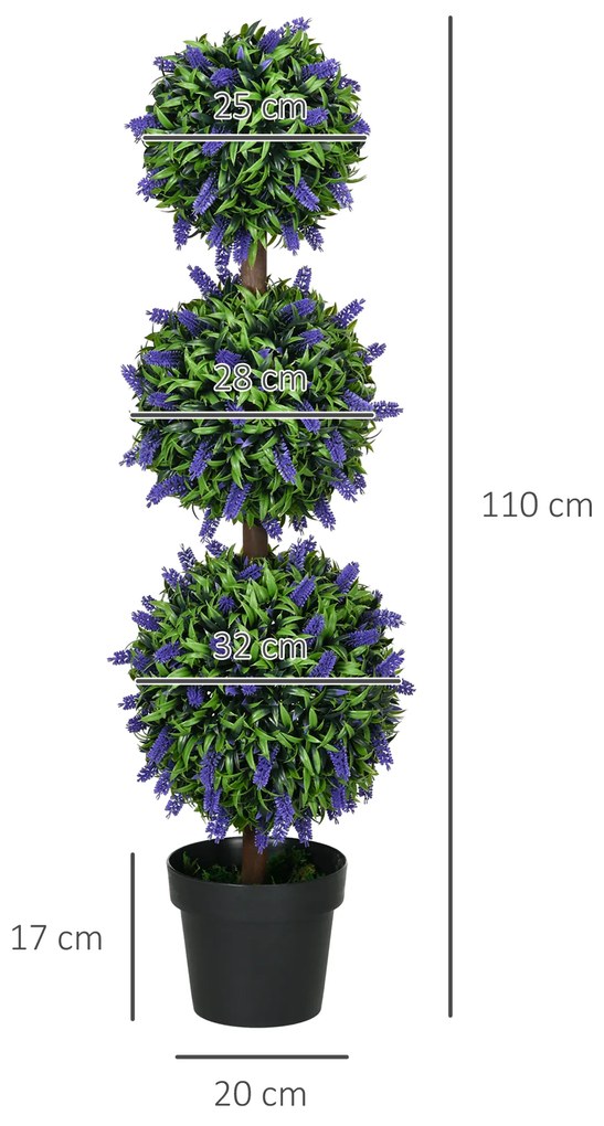 HOMCOM Σετ 2 Τεχνητών Φυτών, Τεχνητό Φυτό Ανθεκτικό στην UV Ακτινοβολία σε Γλάστρα, 110 cm Φυτό Εσωτερικού Χώρου για Σαλόνι, Κήπο