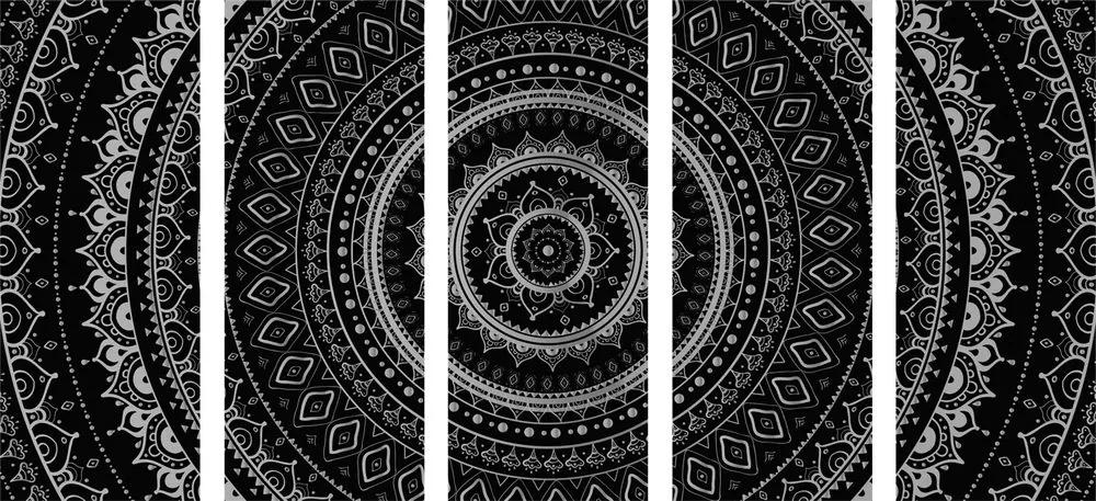 Εικόνα 5 τμημάτων Mandala με μοτίβο ήλιου σε ασπρόμαυρο