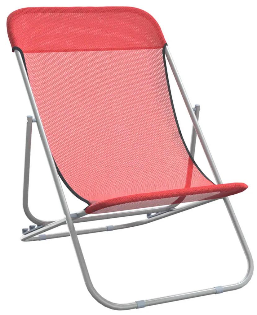 vidaXL Καρέκλες Παραλίας 2 τεμ. Κόκκινο Textilene&Ατσάλι με Πούδρα