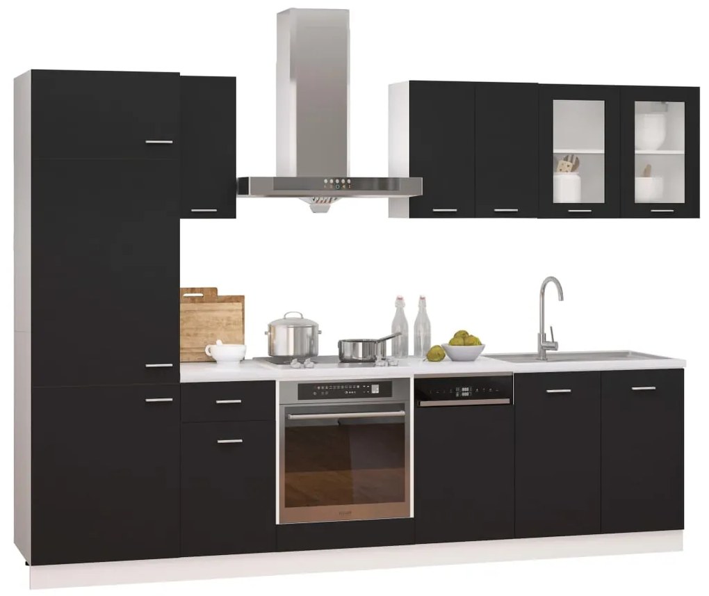 vidaXL Σετ Ντουλάπια Κουζίνας 8 Τεμαχίων Μαύρο από Μοριοσανίδα