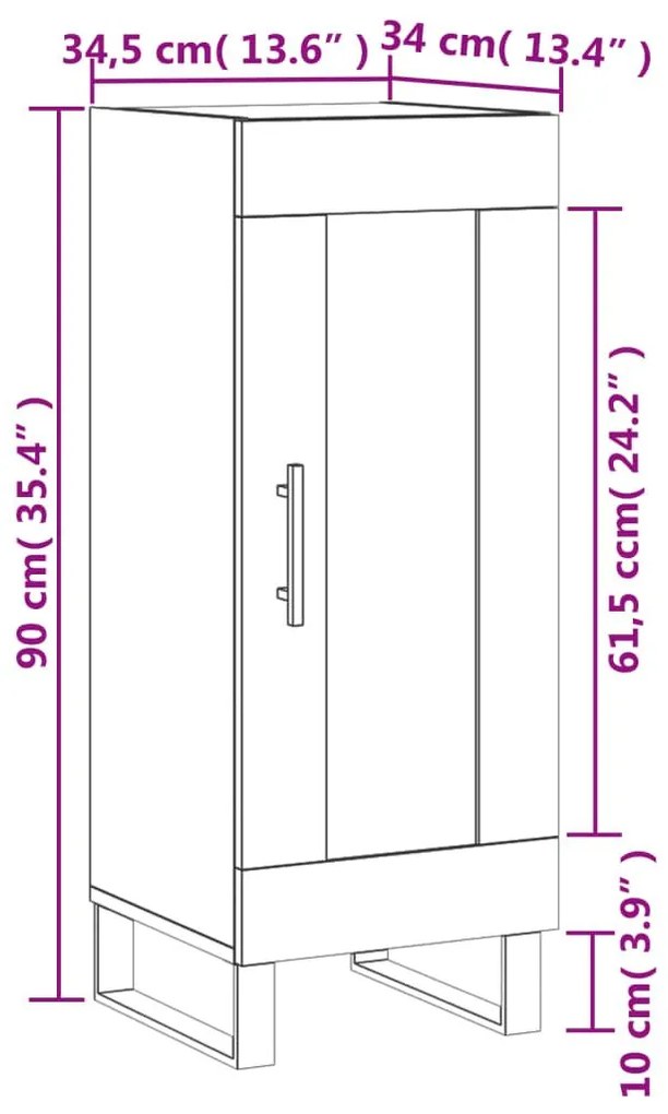 Ντουλάπι Γυαλιστερό Λευκό 34,5x34x90 εκ. Επεξεργασμένο Ξύλο - Λευκό