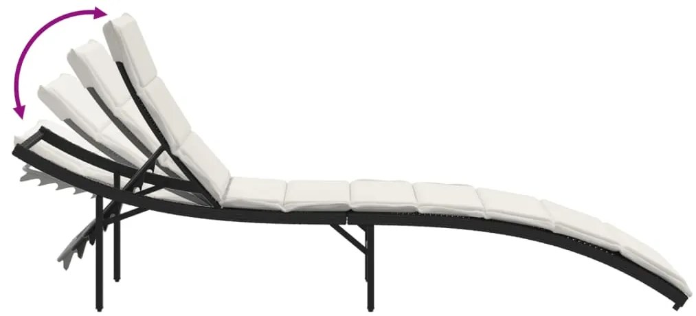 vidaXL Ξαπλώστρα Μαύρη 55x199x50 εκ. από Συνθετικό Ρατάν με Μαξιλάρι