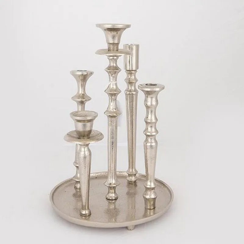 Κηροπήγιο Μεταλλικό 752-24068 24x24x37cm Silver Estheti Home Μέταλλο
