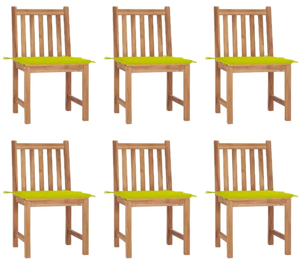 3073126 vidaXL Καρέκλες Κήπου 6 Τεμαχίων από Μασίφ Ξύλο Teak με Μαξιλάρια Πράσινο, 1 Τεμάχιο