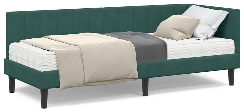 vidaXL Κρεβάτι γωνίας με στρώμα με στρώμα 2 pcs Πράσινο Βελούδο