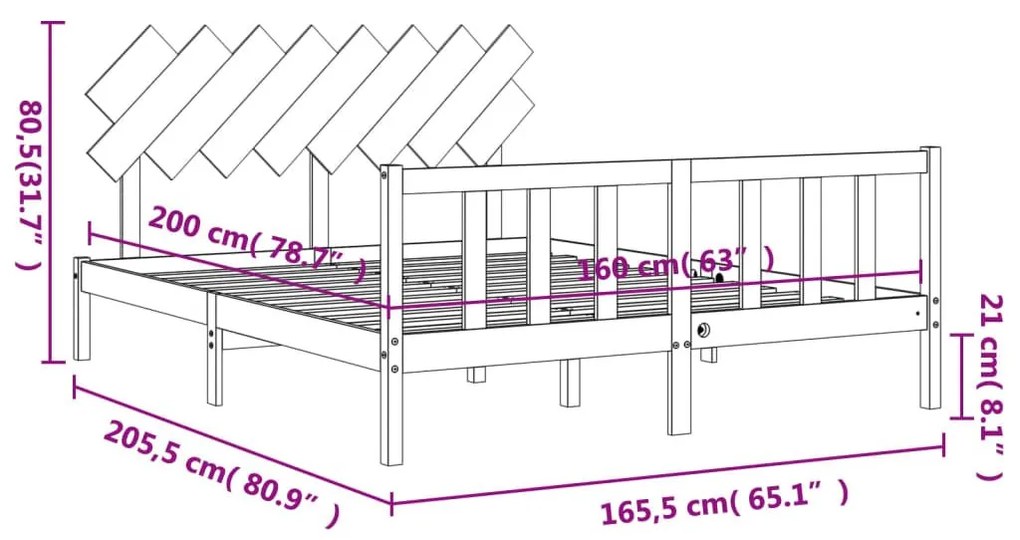 Σκελετός Κρεβατιού Χωρίς Στρώμα 160x200 εκ Μασίφ Ξύλο Πεύκου - Καφέ