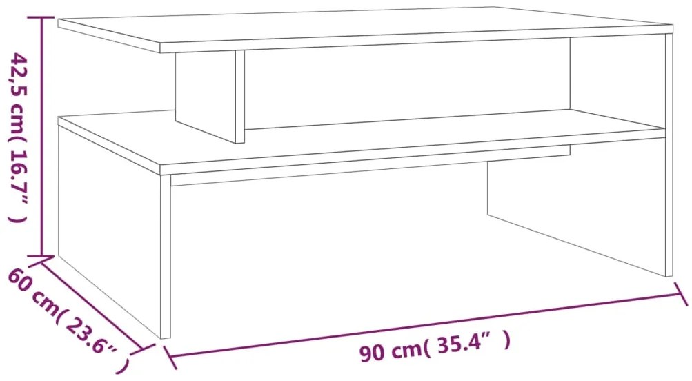 vidaXL Τραπεζάκι Σαλονιού Καπνιστή Δρυς 90x60x42,5 εκ. Επεξεργ. Ξύλο