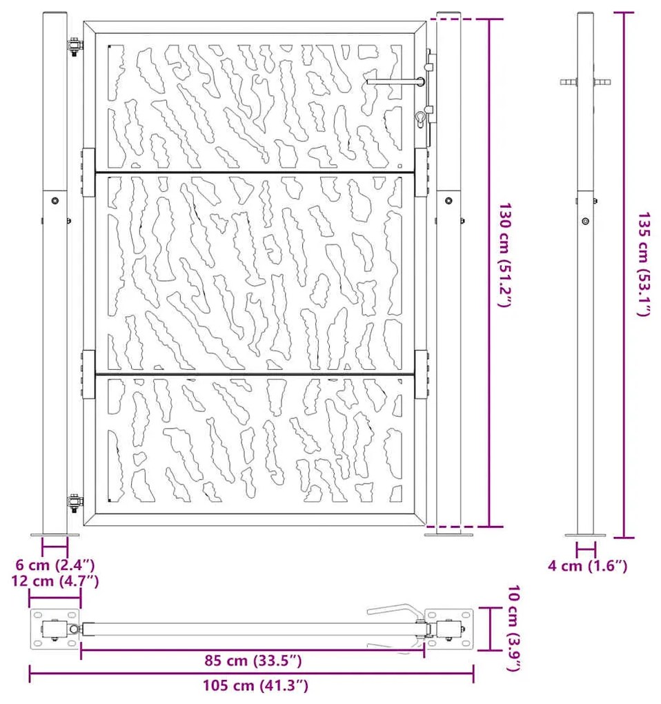 ΠΥΛΗ ΚΗΠΟΥ 105X130 CM ΑΠΟ ΔΙΑΒΡΩΜΕΝΟ ΧΑΛΥΒΑ ΜΕ ΣΧΕΔΙΑΣΜΟ ΙΧΝΟΥΣ 4100985