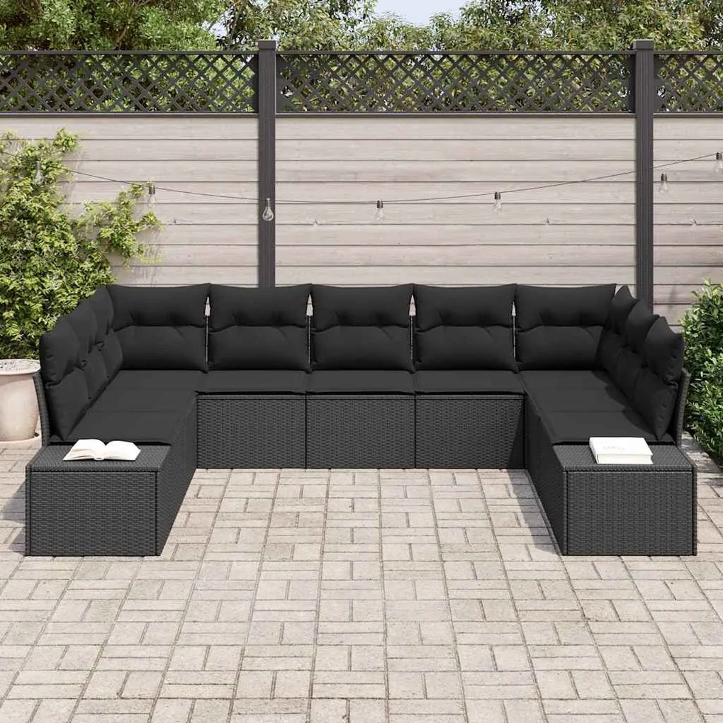 vidaXL Σετ Καναπέ Κήπου με μαξιλάρι 9 pcs Μαύρο Πολυ ράταν