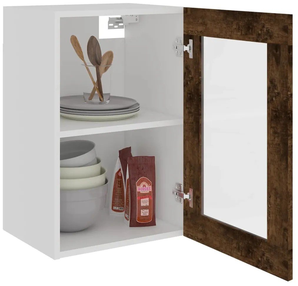 vidaXL Κρεμαστό Γυάλινο Ντουλάπι "Lyon" Καπνιστή Δρυς 40x31x60 εκ. από Τεχνητό Ξύλο