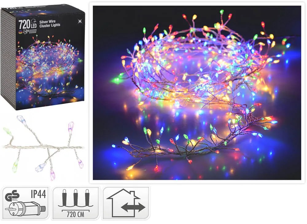 Deco 720 Φωτάκια MicroLED - 7.2 Μέτρα + 5 Μέτρα σύνδεσης , Πυκνή Διάταξη, Ασημί συρμάτινο καλώδιο - Πολύχρωμο