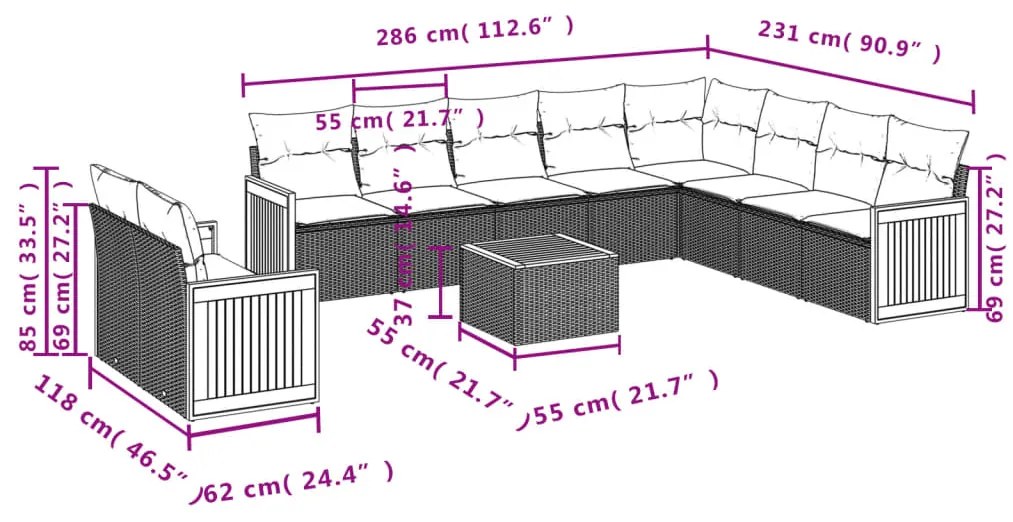 vidaXL Σαλόνι Κήπου Σετ 11 τεμ. Μπεζ Συνθετικό Ρατάν με Μαξιλάρια