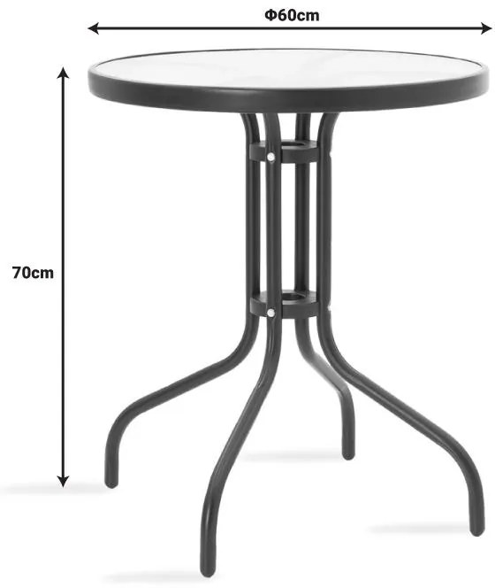 Σετ κήπου - Τραπεζαρία Watson - Tade 3 τεμ. μέταλλο σαμπανιζέ - γυαλί Φ60x70 εκ. 60x60x70 εκ.