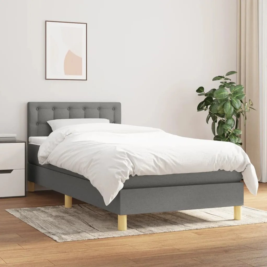 vidaXL Κρεβάτι Boxspring με Στρώμα Σκούρο Γκρι 90x190 εκ. Υφασμάτινο