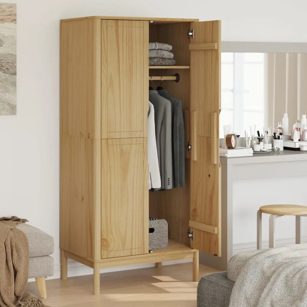 vidaXL Ντουλάπα FLORO Καφέ 77 x 53 x 171 εκ. από Μασίφ Ξύλο Πεύκου