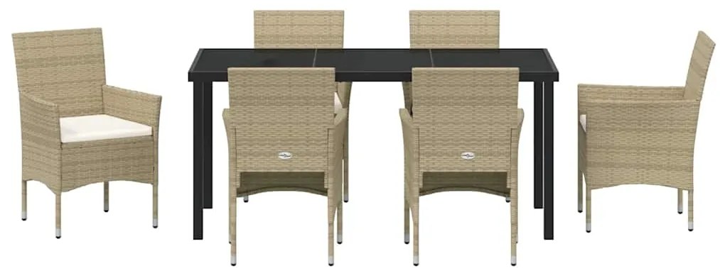 vidaXL Σέτ φαγητού για κήπο με μαξιλάρι 7 pcs Μπεζ συνθετικό ρατάν