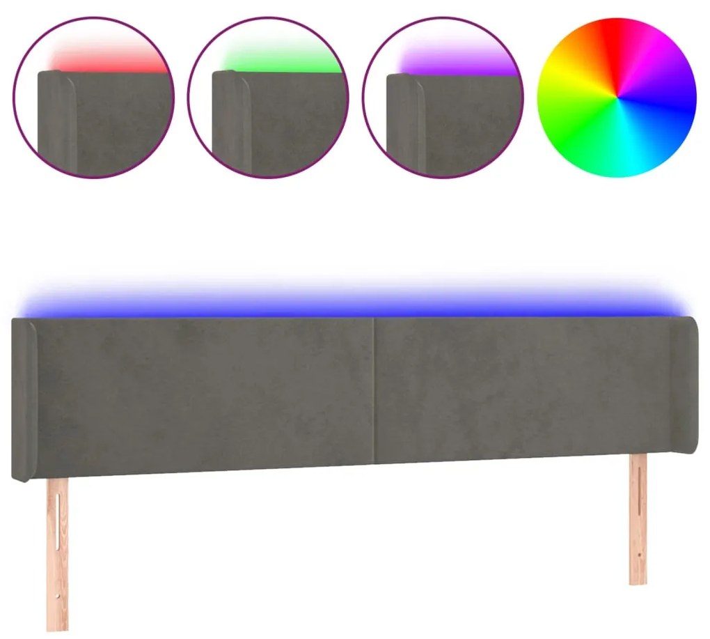 Κεφαλάρι Κρεβατιού LED Σκούρο Γκρι 163x16x78/88 εκ. Βελούδινο 3123011