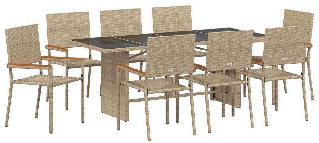 vidaXL Σέτ φαγητού για κήπο 9 pcs Μπεζ 190 x 80 x 75 εκ.
