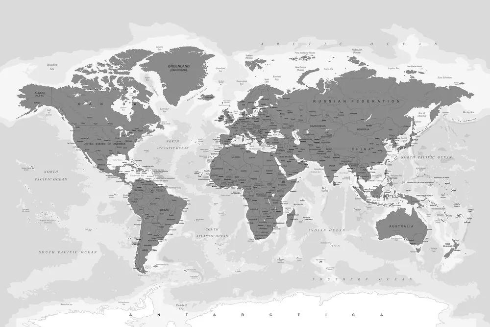 Εικόνα στον παγκόσμιο χάρτη φελλού με ασπρόμαυρη απόχρωση - 120x80  wooden