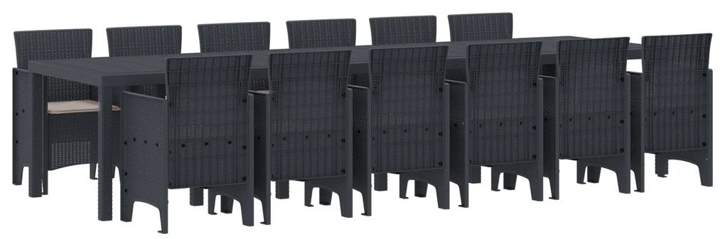 vidaXL Σετ Τραπεζαρίας Κήπου 13 pcs Ανθρακί Μεγάλο Πλαστικό ρατάν