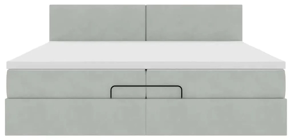vidaXL Οθωμανικό κρεβάτι με στρώματα & LEDs Ανοιχτό γκρι Βελούδο