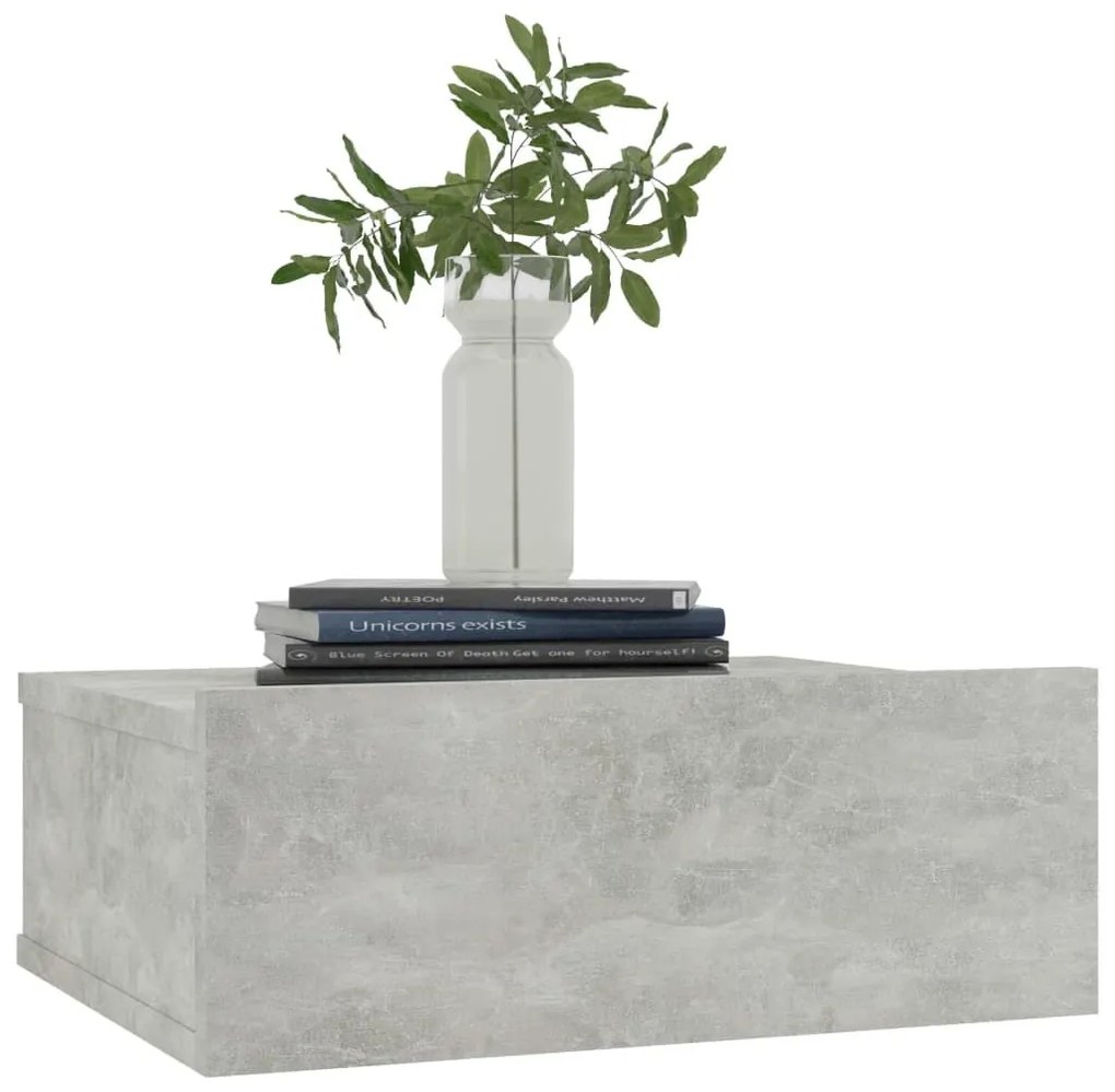 Κομοδίνο Κρεμαστό Γκρι Σκυροδέματος 40x30x15 εκ. από Επεξ. Ξύλο - Γκρι
