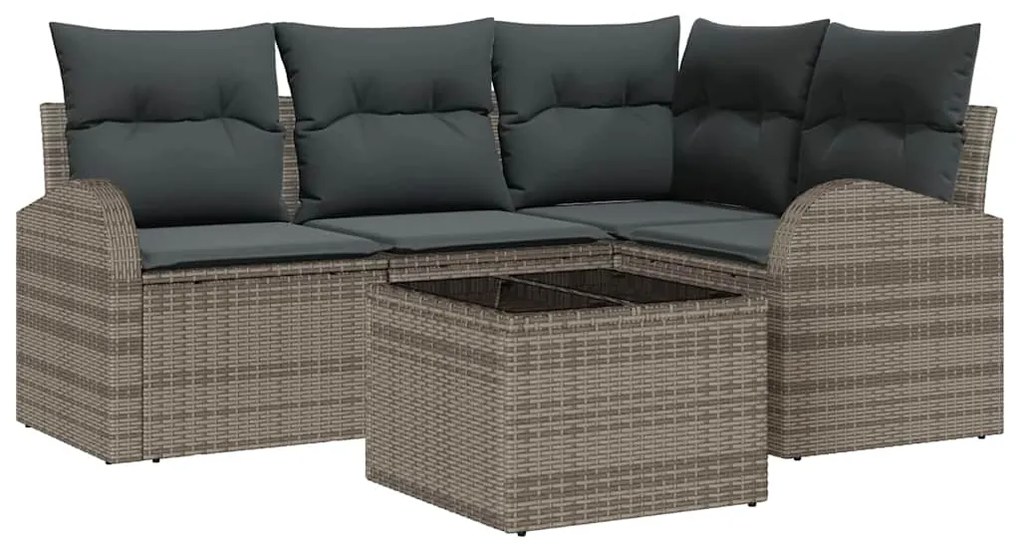 vidaXL Σετ Καναπέ Κήπου με μαξιλάρι 5 pcs Γκρι Πολυ ράταν