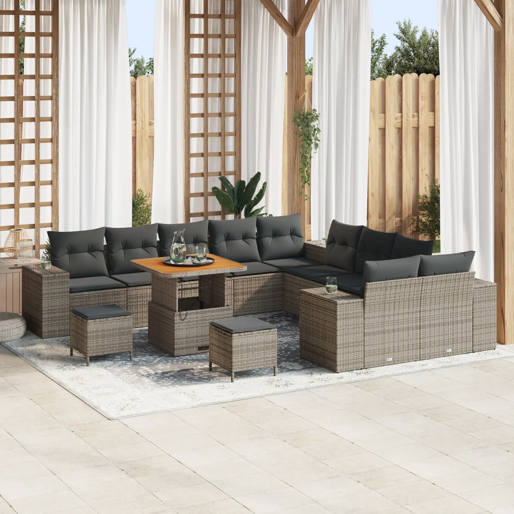 vidaXL Σετ Καναπέ Κήπου Ρυθμιζόμενο ύψος 13 pcs Γκρι συνθετικό ρατάν
