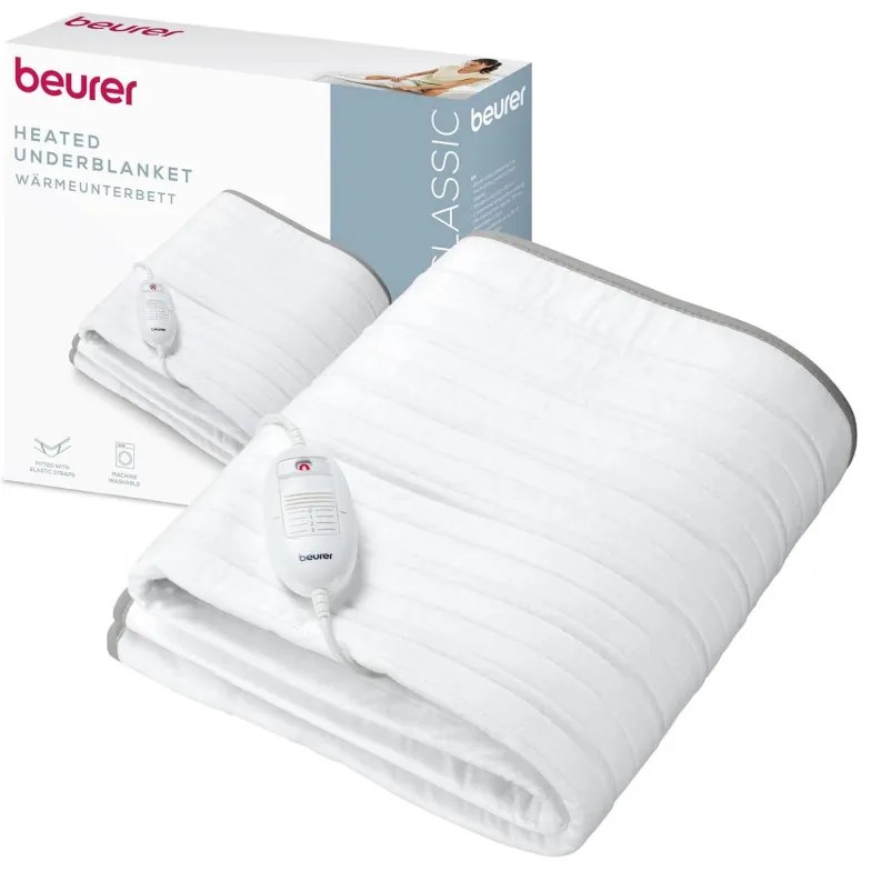 Ηλεκτρικό θερμαινόμενο στρώμα Beurer TS 17, 100W, 3 επίπεδα θερμοκρασίας, 150x80cm, Τηλεχειριστήριο, Αναπνεύσιμο, Λευκό