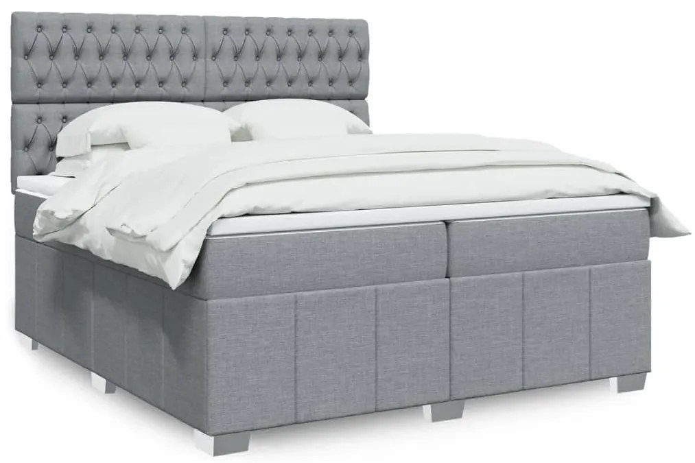 vidaXL Κρεβάτι Boxspring με Στρώμα Ανοιχτό Γκρι 200x200 εκ. Υφασμάτινο