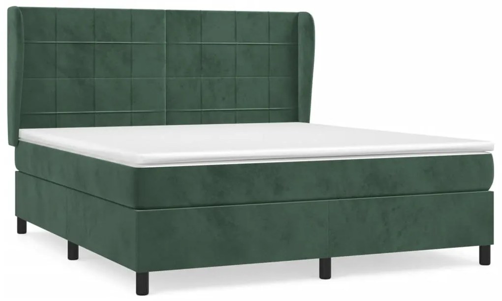 vidaXL Κρεβάτι Boxspring με Στρώμα Σκούρο Πράσινο 160x200εκ. Βελούδινο